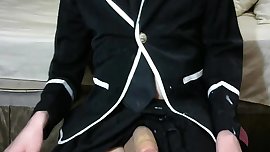 Femboy cums in schoolgirl outfit