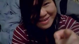 Asian teen girl swallows like she was trained