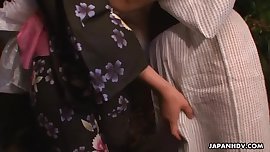 Asian  beauty sucking of a huge samurai sword