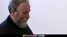 He finds his GF with his horny old dad