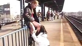 Teen Lesbians In Public Train Station Have Sex