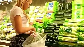 Daring girl masturbates in supermarket