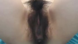 Hairy Japanese cam girl masturbating