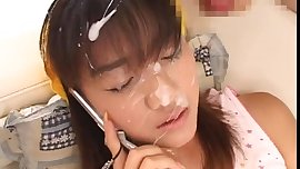 Angelic Japanese lass coated in schlong juice