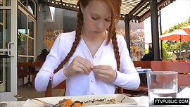 teen masturbates in cafe