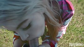 Cute blonde gets fucked in a field