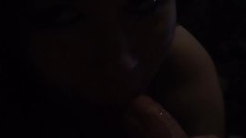 Cute girlfriend deepthroats my cock during Deadpool